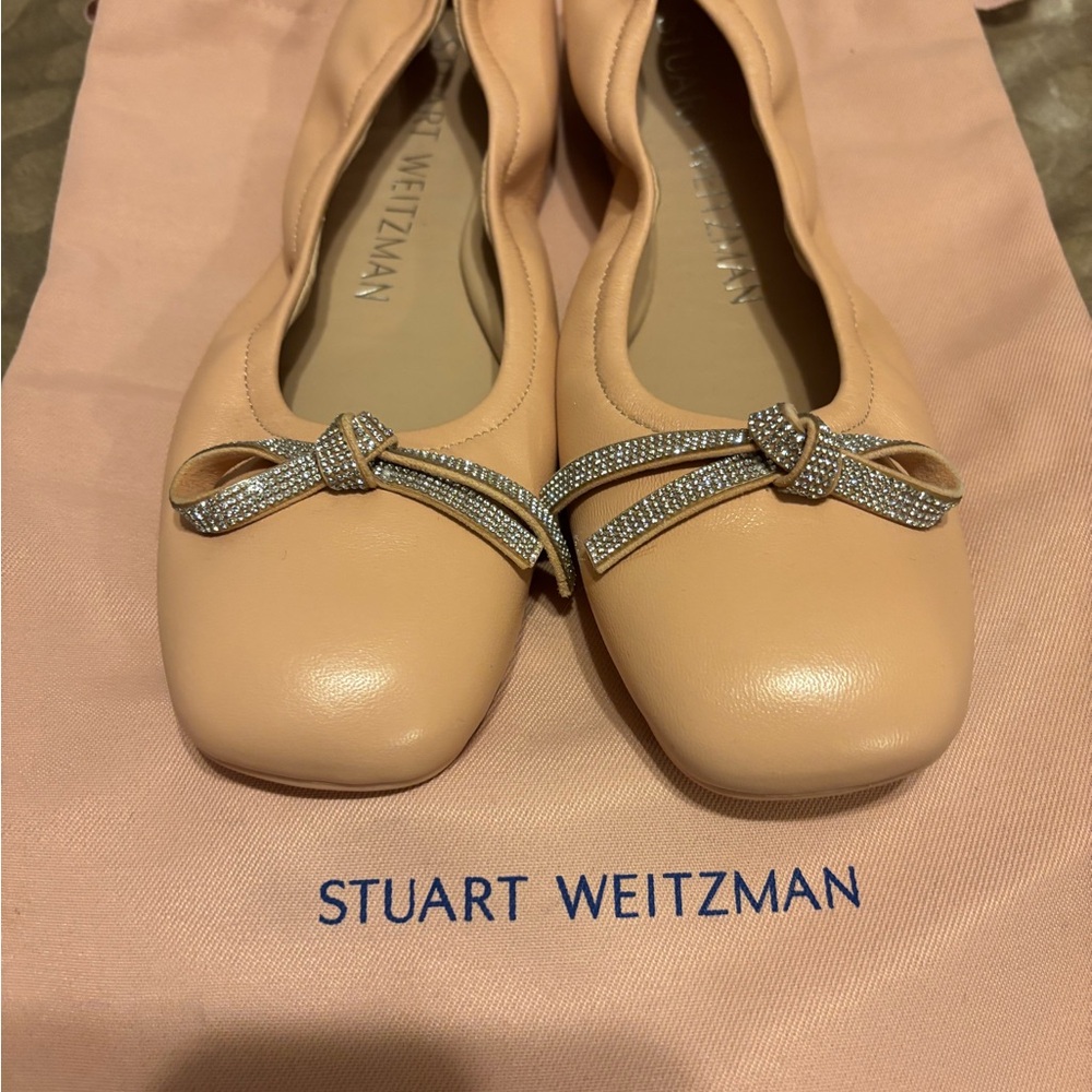 Stuart Weitzman Women's pink ballet Flats with Rhinestone Bow